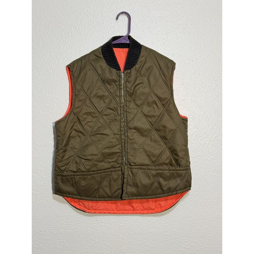 Vintage Towncraft JCPenney Hunting Vest Full Zip Orange Brown Green Quilted L
